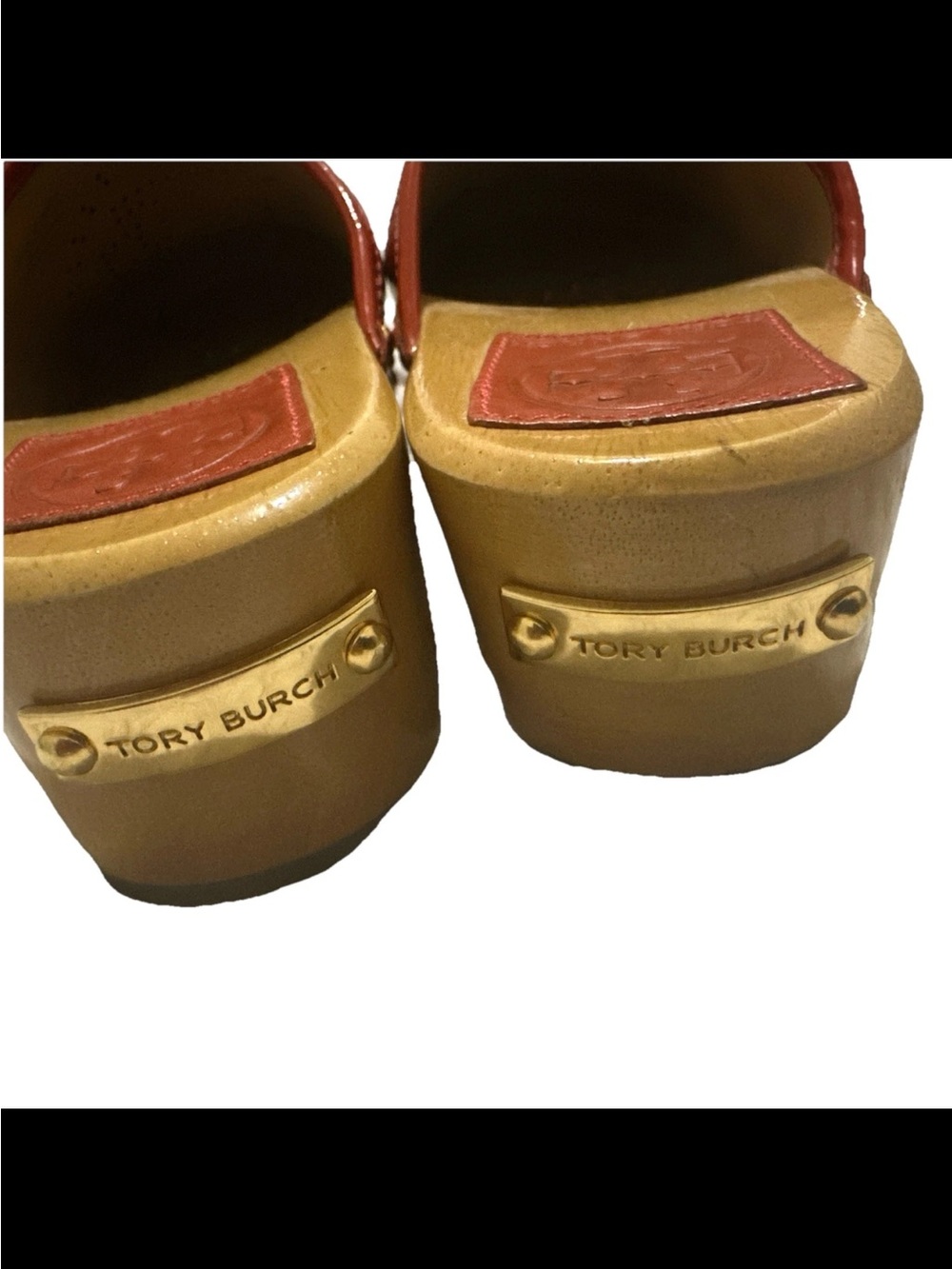 Tory Burch Patent Leather Red & Tan Clogs US Shoe Size 5.5 In Very Good Condt - Picture 5 of 7
